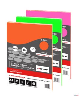 Fluorescencyjne etykiety samoprzylepne różowe kółka 40mm 25 arkuszy Emerson ETOKROZ02x025x010 Emerson