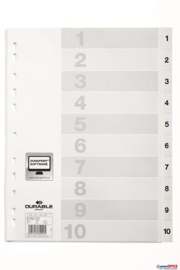 Przekładki PP A4 białe, nadrukowane indeksy, podział 1-10, 616202 DURABLE Durable