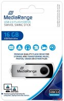 Pamięć Pendrive MediaRange 16GB USB 2.0, obracany, srebrno-czarny, MR910 Kingston