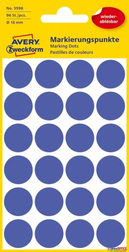 Kółka do zaznaczania niebieskie 18mm Usuwalne, Avery Zweckform 3596 (X) Avery Zweckform