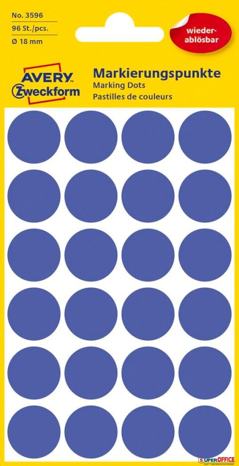 Kółka do zaznaczania niebieskie 18mm Usuwalne, Avery Zweckform 3596 (X) Avery Zweckform