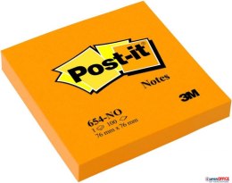 Bloczek samoprzylepny POST-IT_ (654N), 76x76mm, 1x100 kart., jaskrawy pomarańczowy Post-It 3M