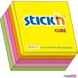 Bloczek STICKN 51x51mm mix 5 kolorów neonowych 21203 StickN