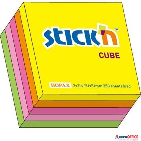 Bloczek STICKN 51x51mm mix 5 kolorów neonowych 21203 StickN