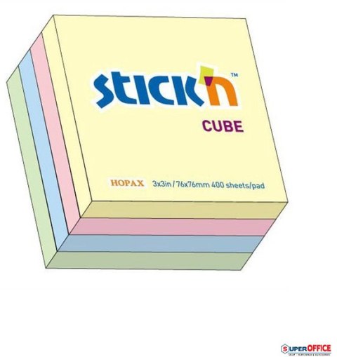 Bloczek STICKN 76x76mm 400k mix 4 kolory pastelowe 21013 StickN