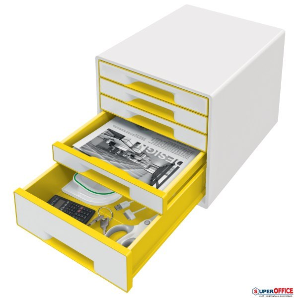 Pojemnik z 5 szufladami Leitz WOW, biały/żółty 52142016