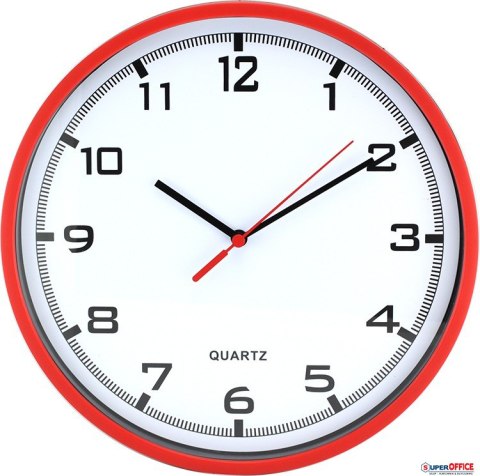 Zegar ścienny plastikowy 25,5 cm, czerwony z białą tarczą MPM E01.2478.20.A MPM Quality