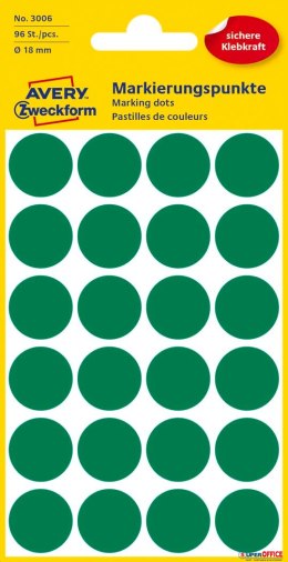Kółka do zaznaczania kolorowe, 96 etyk./op., Q18 mm, zielone Avery Zweckform, 3006 Avery Zweckform
