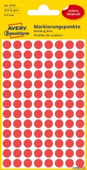 Kółka do zaznaczania kolorowe, 416 etyk./op., Q8 mm, czerwone Avery Zweckform, 3010 Avery Zweckform
