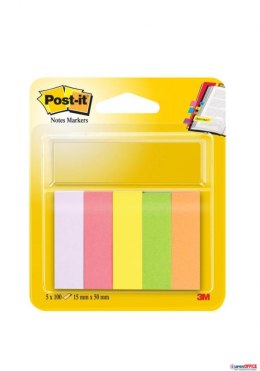 Znaczniki POST-IT (670/5), papier, 15x50mm, 5x100 kart., mix kolorów neonowy Post-It 3M