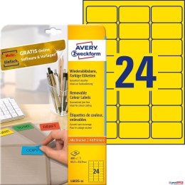 Etykiety żółte L6035-20 63,5 x 33,9 20 ark. usuwalne Avery Zweckform (X) Avery Zweckform
