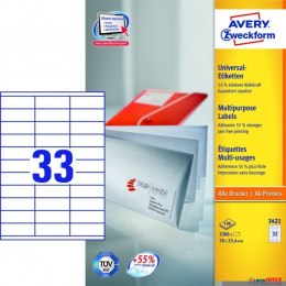 Trwałe etykiety uniwersalne 3421 70x25,4 100ark białe, Avery Zweckform Avery Zweckform