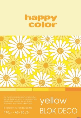 (WYCOFANE)Blok DECO YELLOW HAPPY COLOR A5 20ark.170g 5 kolorów HA 3717 1520-012 Happy Color