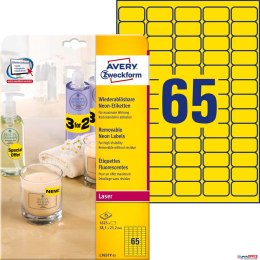 Etykiety żółte neonowe L7651Y-25 38,1x21,2 25ark Usuwalne Avery Zweckform (X) Avery Zweckform
