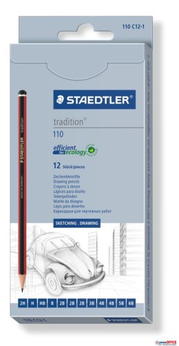Ołówek tradition, sześciokątny, zestaw 12 szt. (6B, 5B, 4B, 3B, 2B, B, HB, H, 2H, w tym 3 x 2B, 2 x 4B), Staedtler S 110 C12-1 Staedtler