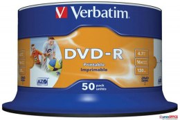 Płyta DVD-R VERBATIM CAKE (50) Printable nadruk Wide 4.7GB x16 43533 Verbatim
