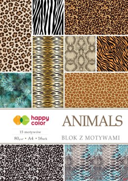 Blok z motywami ANIMALS, 80g/m2, A4, 15+1 ark, 15 motyw, Happy Color HA 3808 2030-M Happy Color