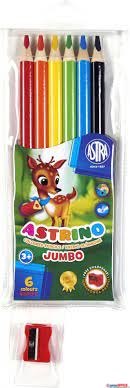 Kredki ołówkowe Astrino trójkątne 6 kolorów w drewnie + temperówka ASTRA, 312115003 Astra
