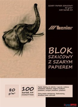 Blok szkicownik A4 100ark. 80g. papier szary 90853 LENIAR Leniar